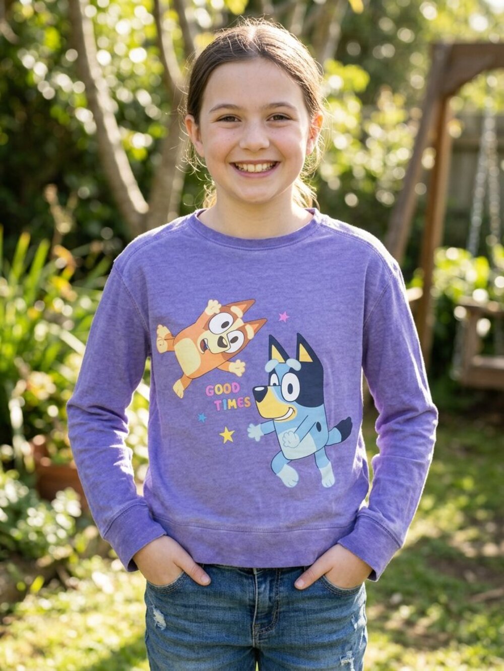 Girls Size 10-12 Purple Long Sleeve Bluey Tee
